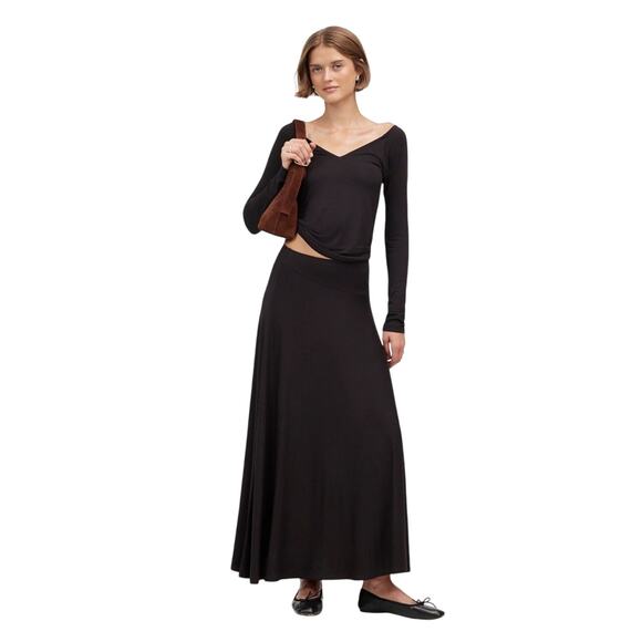 Madewell Dresses & Skirts - NWT Madewell Black Jersey Midi Skirt XS Asymmetrical Flowy Pull On